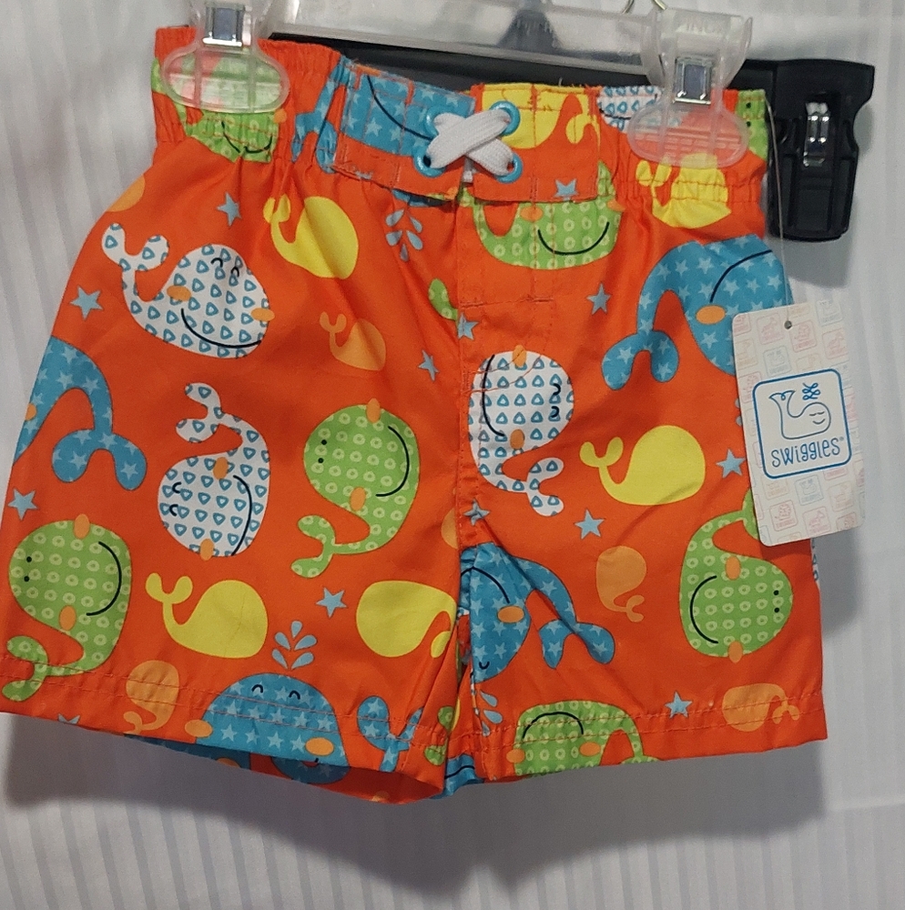 3/$5 NWT Colorful 12 Months Whale Print Swim Shorts